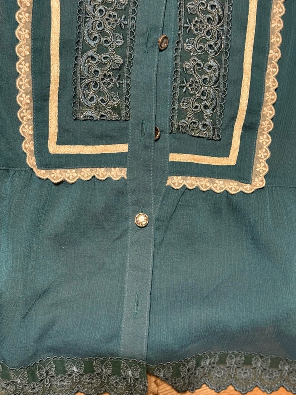 Teal Lace-Trim Sheer Short Sleeve Blouse - Picture 2 of 12